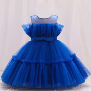 Vestido de fiesta de malla tul azul eléctrico