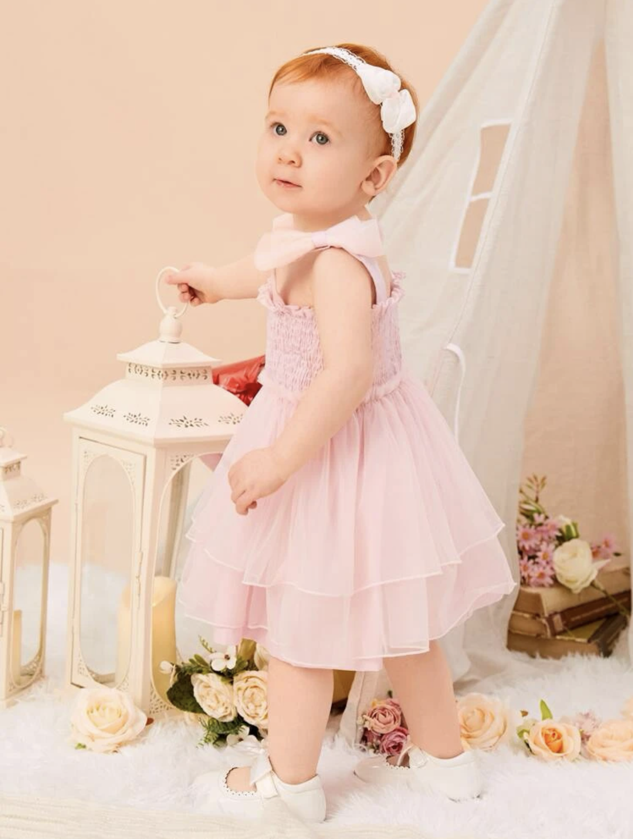 Vestido de tirantes con lazo y tul rosa - Imagen 3