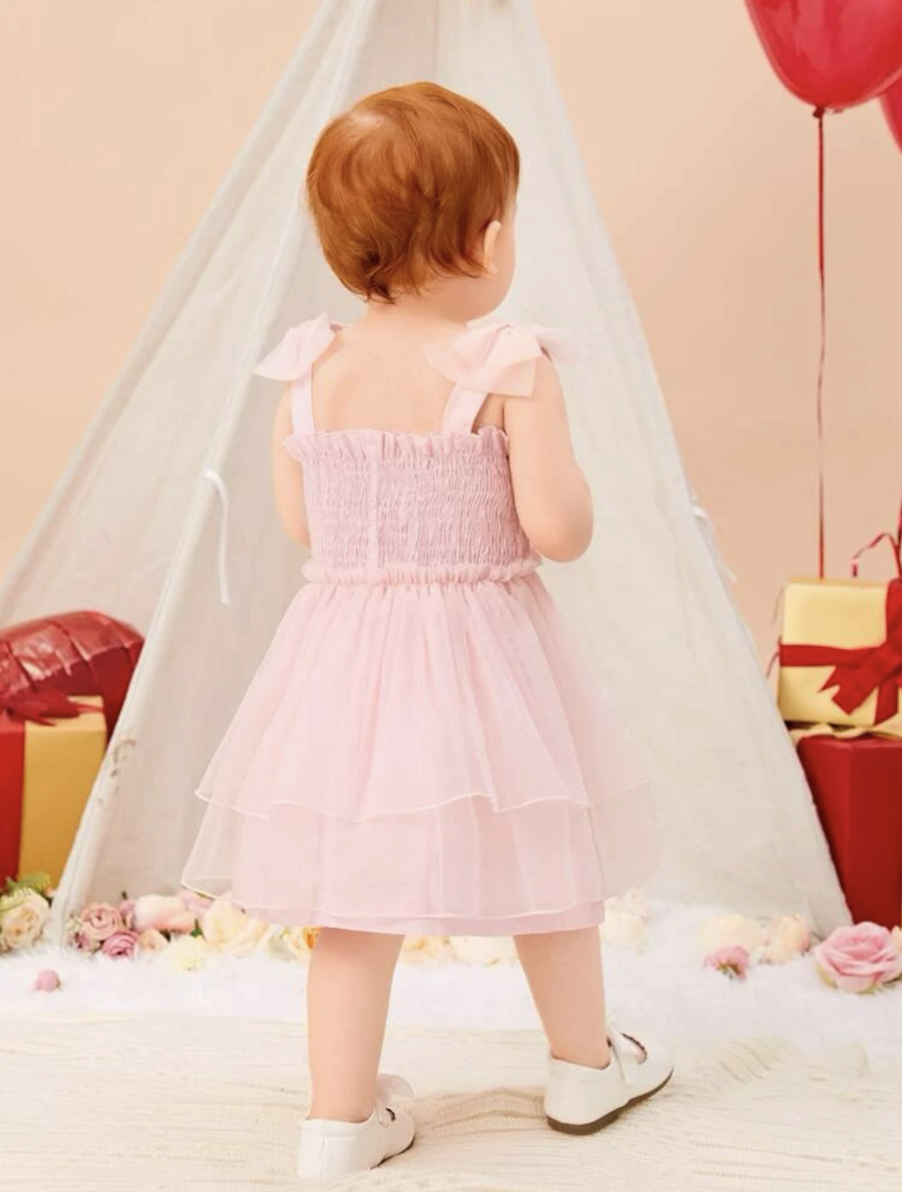 Vestido de tirantes con lazo y tul rosa - Imagen 4