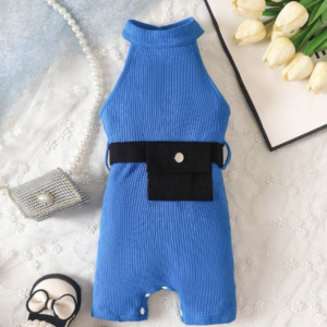 Mono de cuello halter tejido de canalé azul