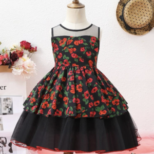 Vestido con estampado floral de malla en contraste bajo