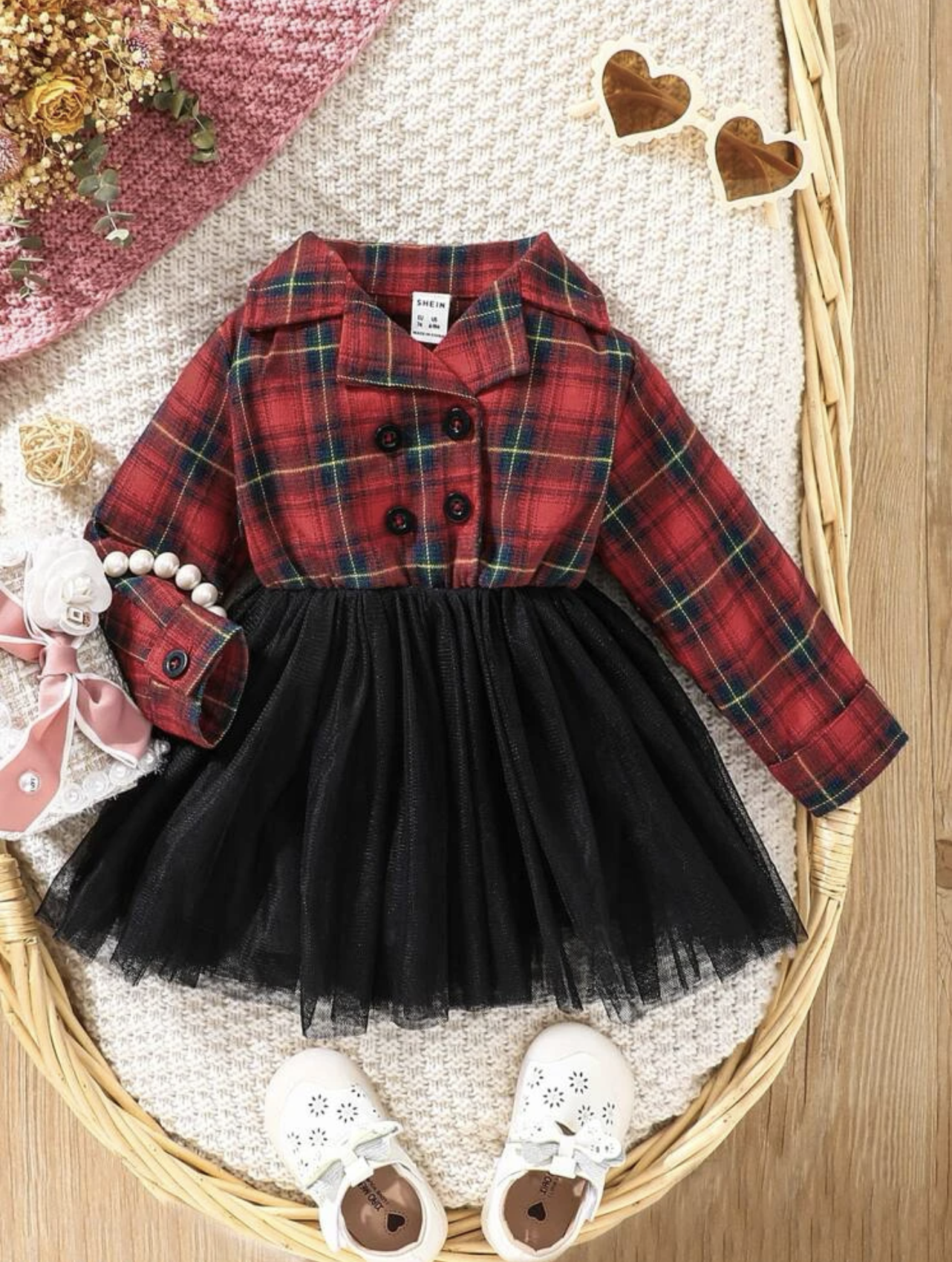 Vestido con estampado de cuadros bajo con malla