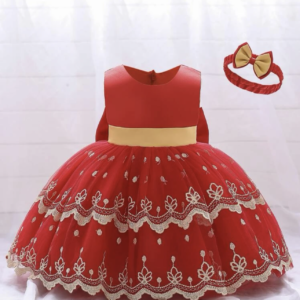 Vestido de fiesta apliques y cintillo