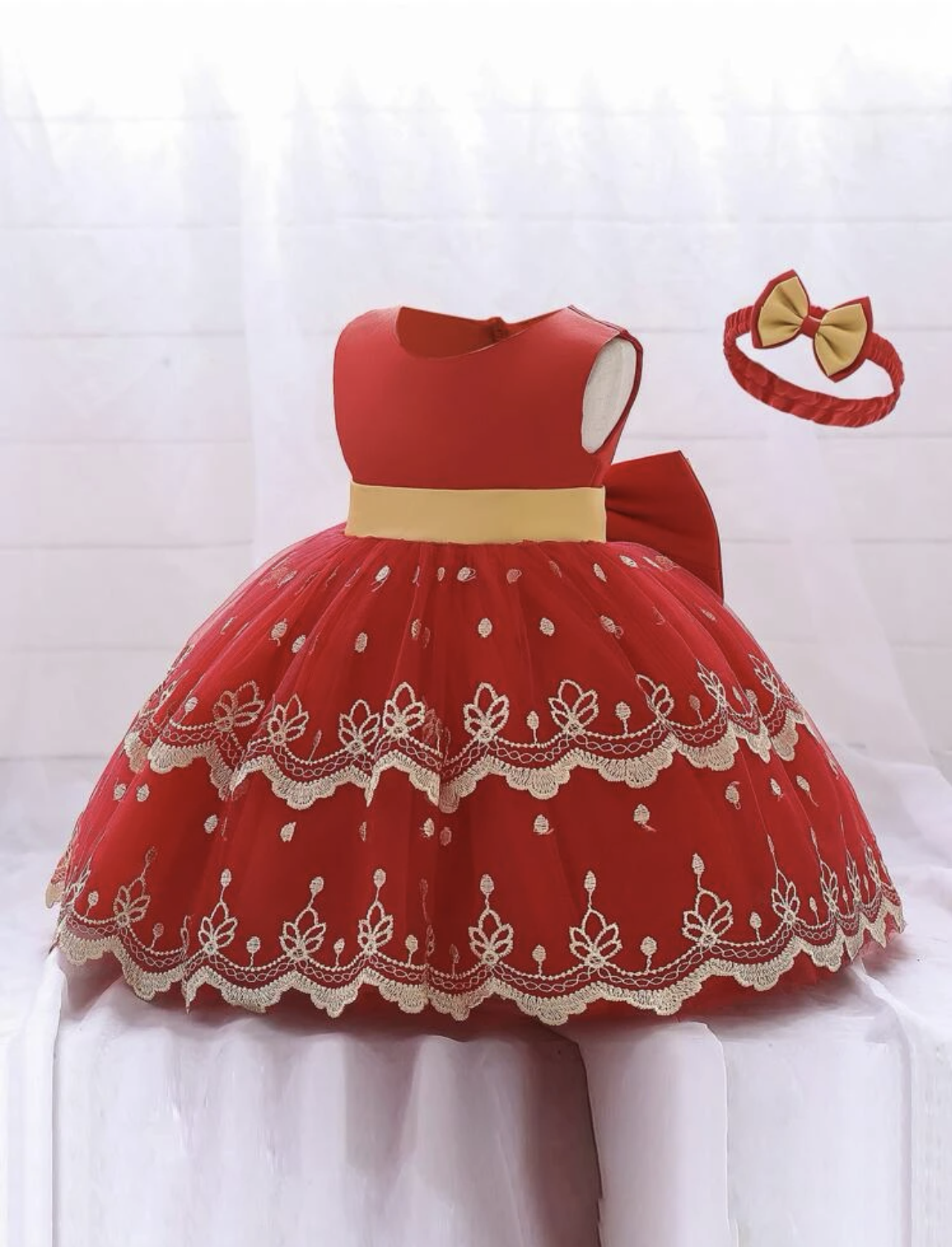 Vestido de fiesta apliques y cintillo - Imagen 2