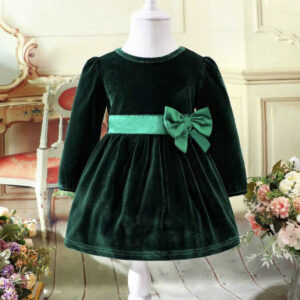 Vestido con manga farol con lazo delantero de terciopelo