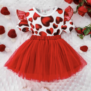 Conjunto 2 piezas estampado corazón y tul