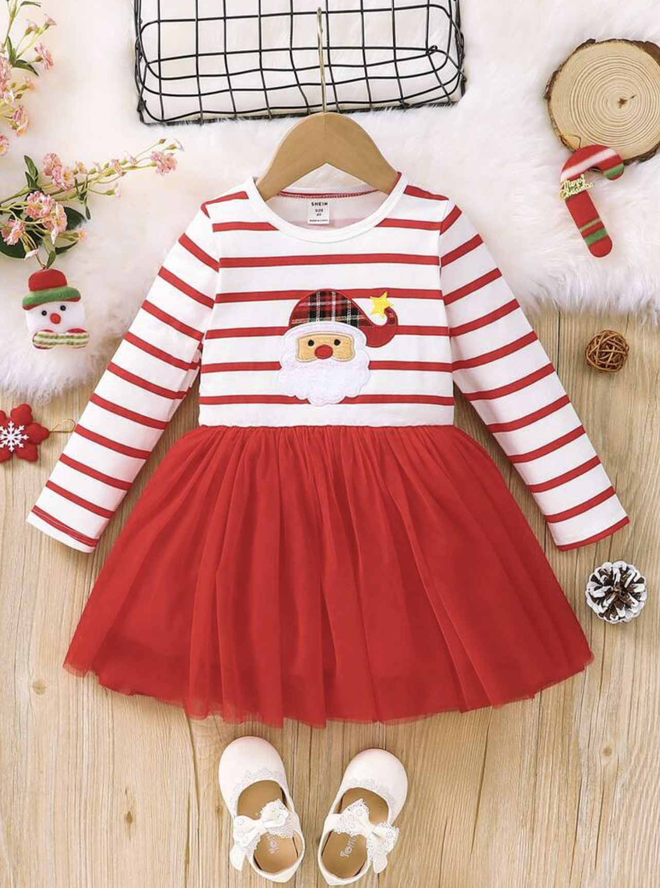 Vestido rayado de navidad con estampado papá Noel