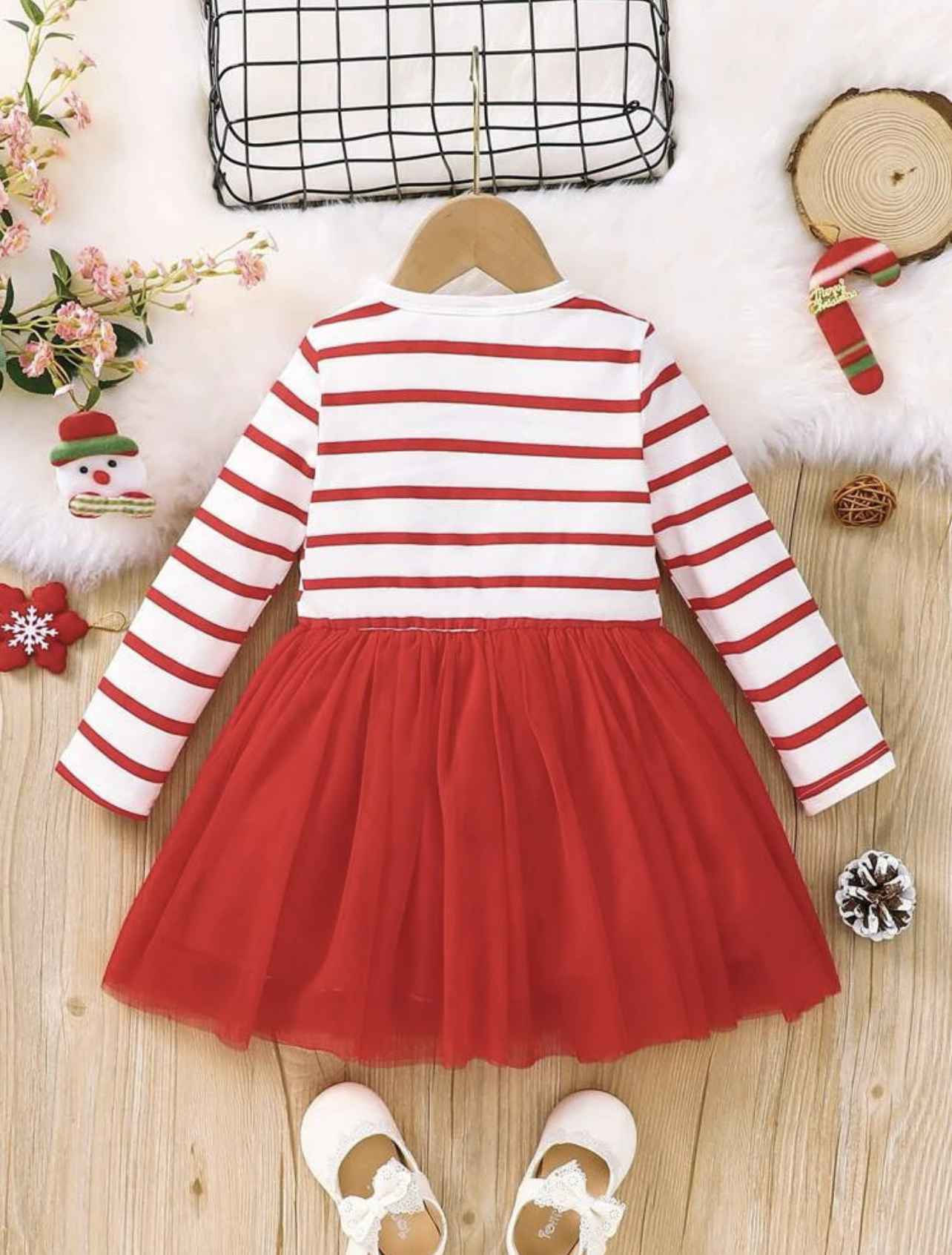 Vestido rayado de navidad con estampado papá Noel