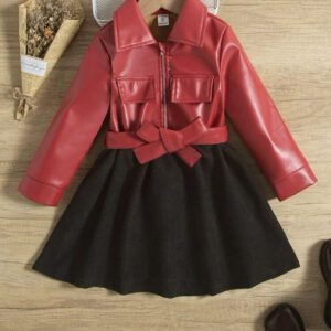 Vestido con cinturón combinado rojo y negro