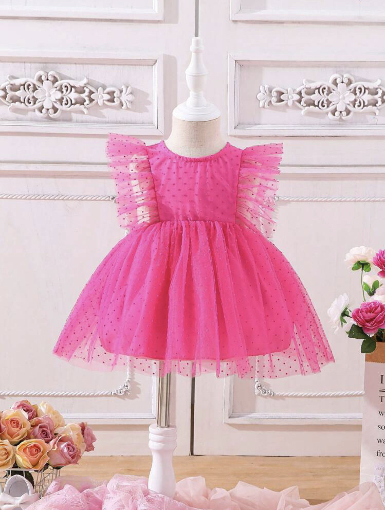 Vestido jacquard de tul con puntitos
