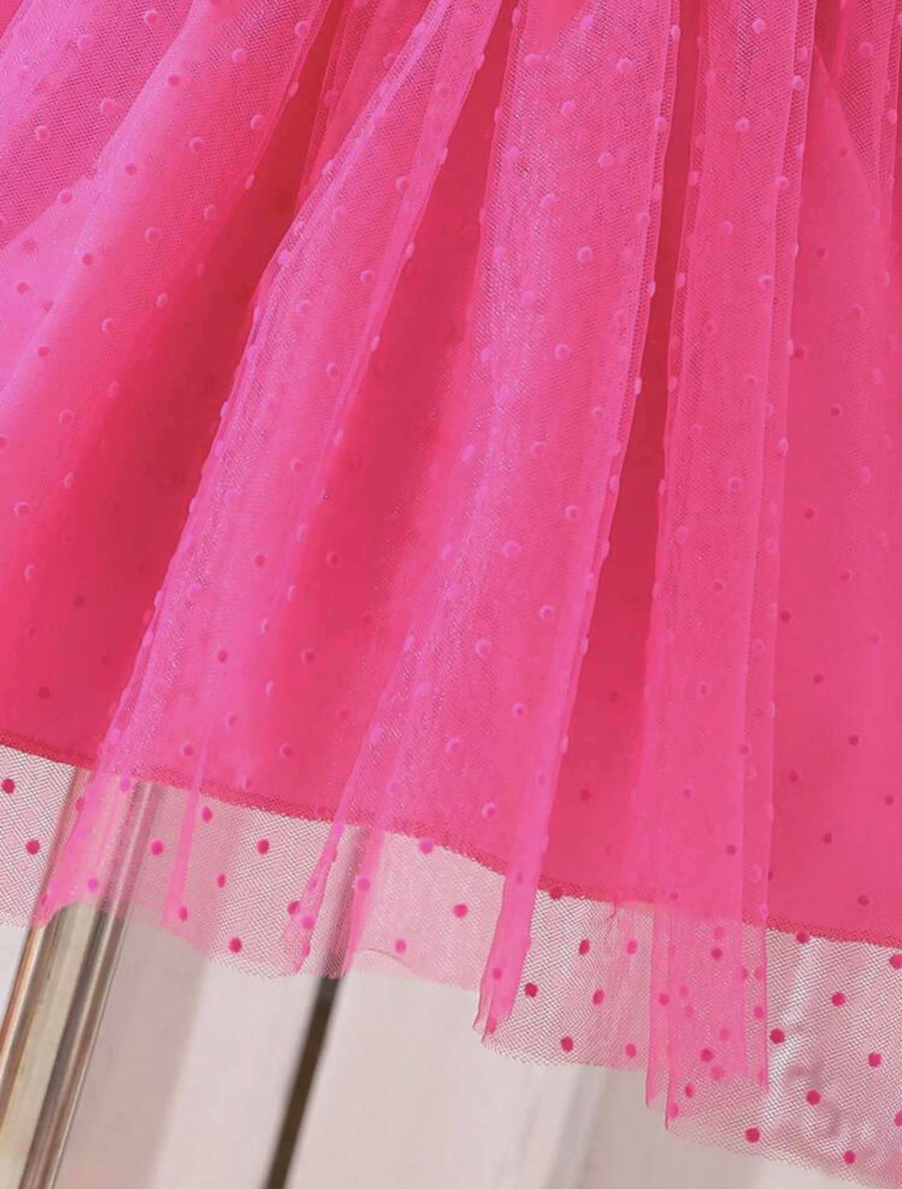 Vestido jacquard de tul con puntitos fucsia - Imagen 5