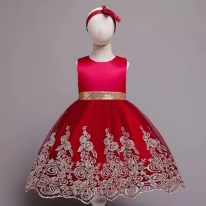 Vestido de fiesta con apliques y lazo posterior de lentejuelas rojo