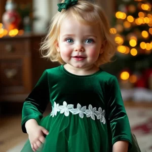 Vestido casual con aplique floral de manga larga verde
