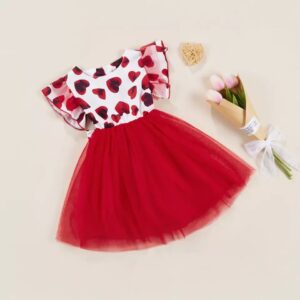 Vestido rojo de corazones con tul y lazo posterior
