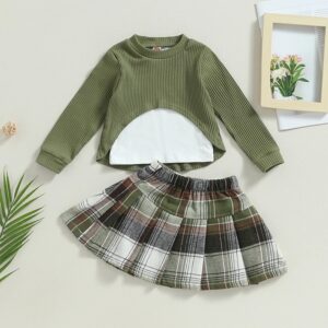 Blusa 2 en 1 con falda plisada verde