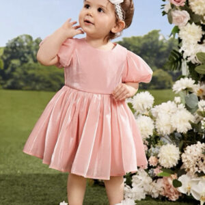 Vestido rosado de manga farol con cremallera trasera