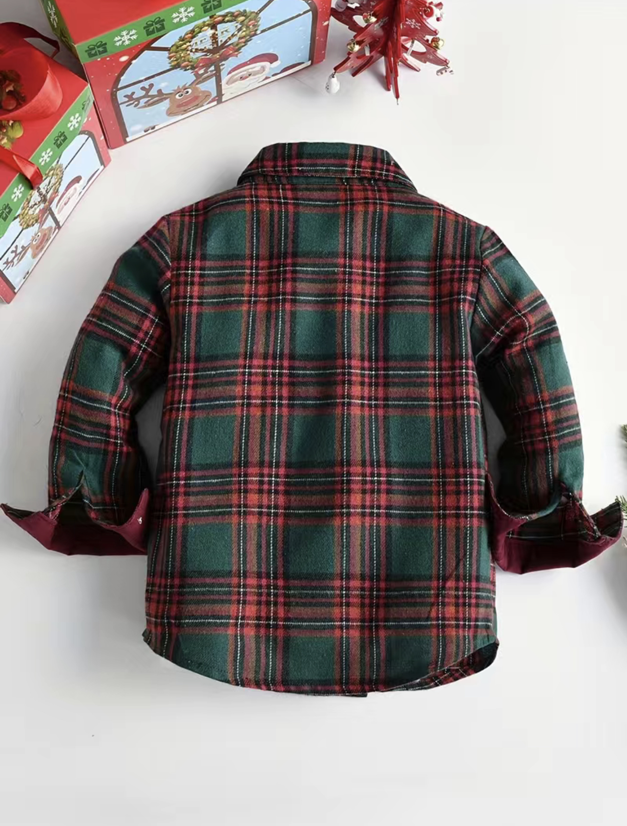 Conjunto niño camisa a cuadros de navidad, pantalón con pechera - Imagen 7