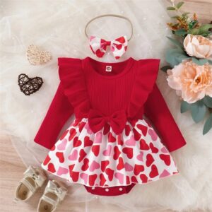 Romper vestido rojo con corazones y cintillo