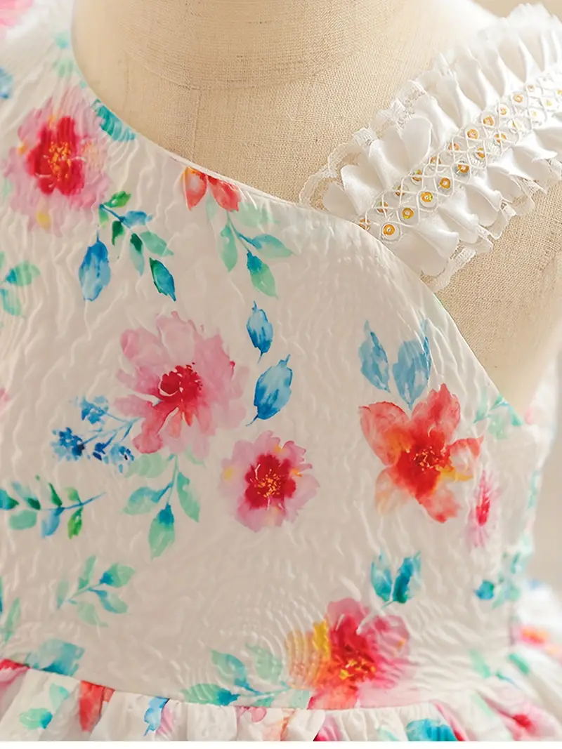 Vestido casual estilo bohemio sin mangas blanco floral - Imagen 3