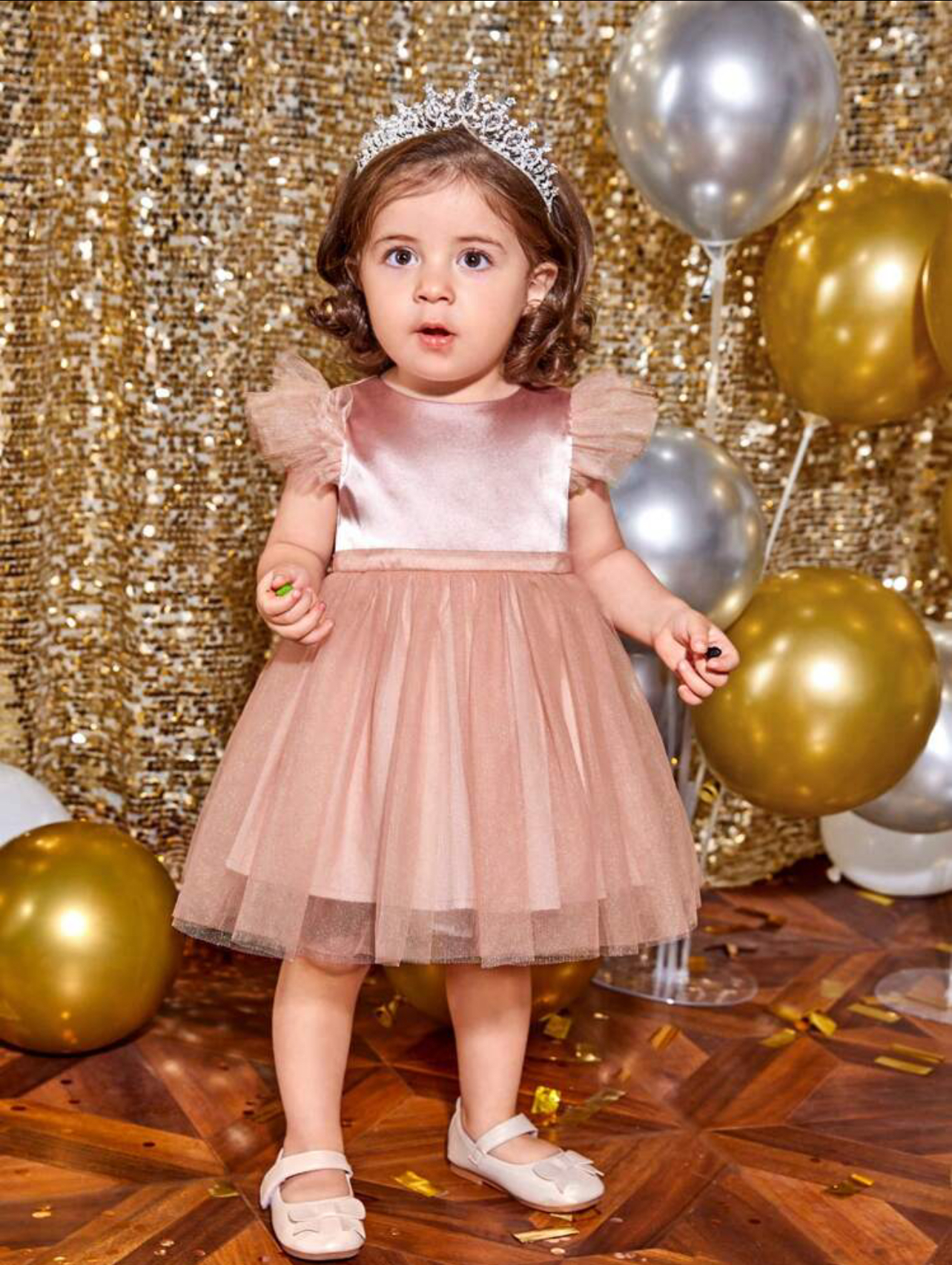 Vestido de fiesta ribete con fruncido con malla - Imagen 2