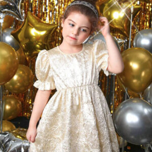 Vestido jacquard de manga farol champagne