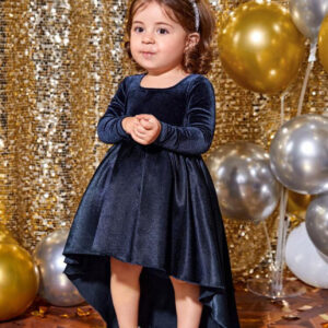 Vestido de fiesta unicolor bajo irregular de terciopelo azul