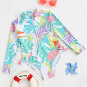 Traje de baño de una sola pieza tropical y cierre de cremallera