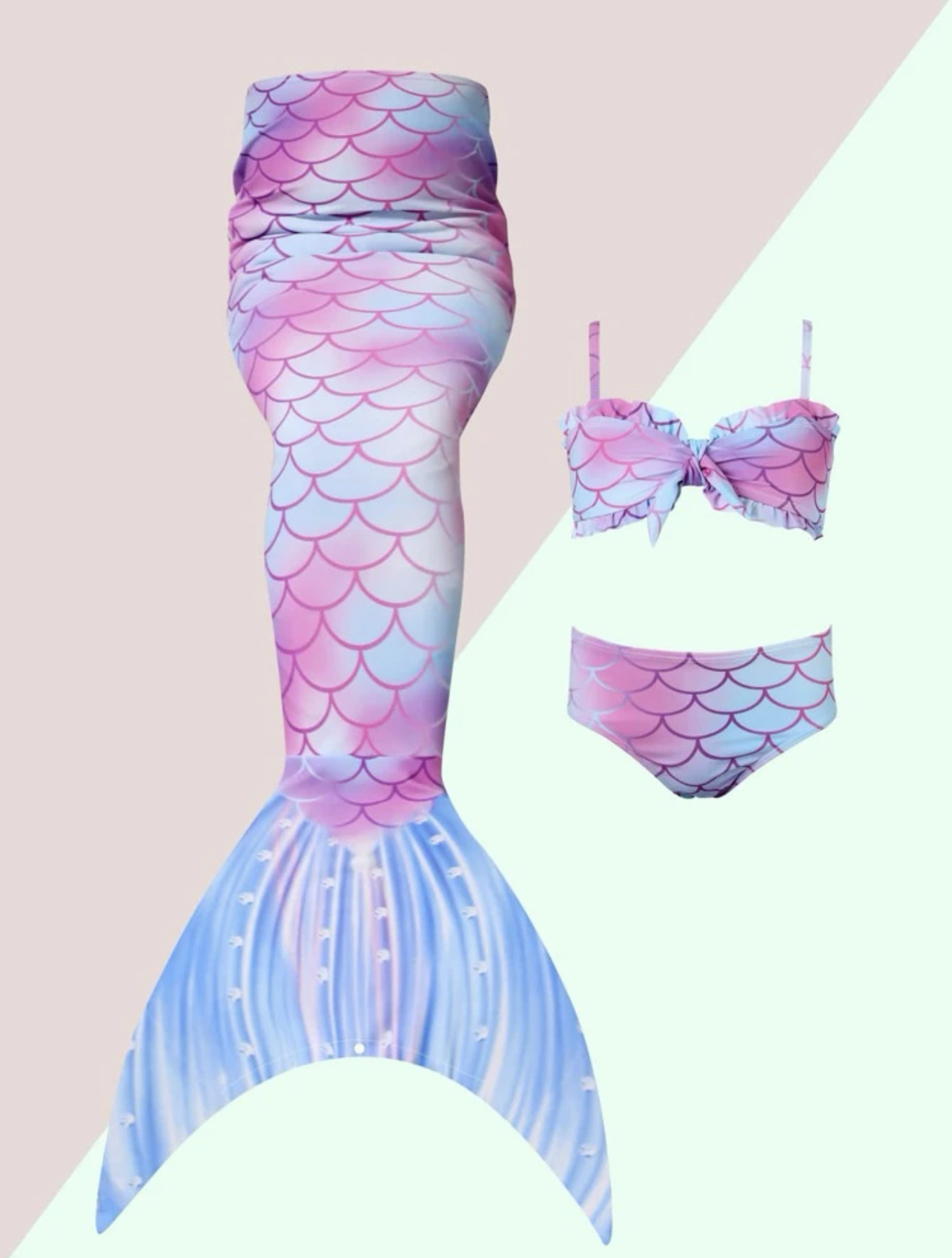 Traje de baño de bikini de escamas con borde volante y cola