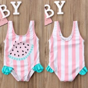 Bañador rayado rosado con estampado de sandia