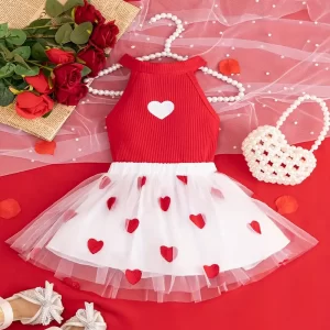 Vestido de malla de corazón a rayas sin mangas
