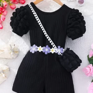 Romper con mangas abullonadas con decoración floral y bolso