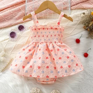 Romper rosado sin mangas estampado floral estampado corazón
