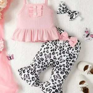 Conjunto pink print top y pantalón acampanados
