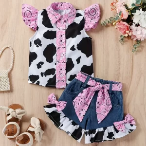 Conjunto temática granja-vaquita camisa y short