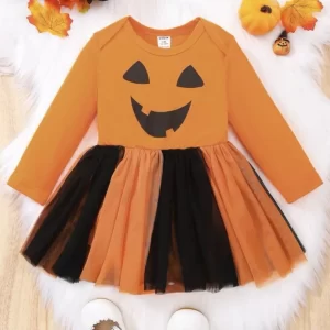 Romper vestido de halloween naranja con negro