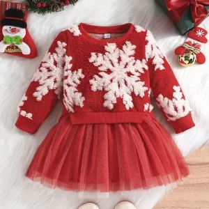 Vestido tipo sudadera de tul cuello redondo patchwork