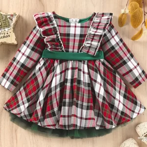 Vestido de cuadros con cinturón de lazo y forro de algodón