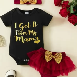 Mameluco con estampado de "I get it from my mama" + short tul