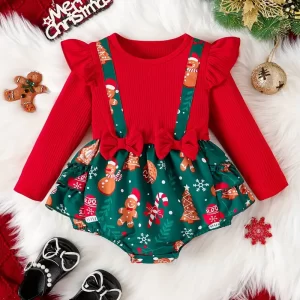 Romper Navideño con volantes y detalle de lazo