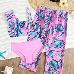 Conjunto de 3 piezas bikini con estampado tropical