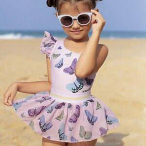 Traje de baño con estampado de mariposa y falda de malla