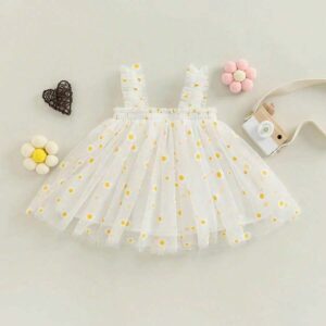 Vestido de verano blanco sin mangas con estampado de margaritas