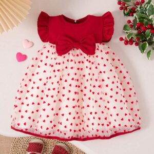 Vestido con malla estampado de corazón y lazo