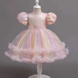 Vestido Tutú de lentejuelas pastel brillante con manga abullonadas