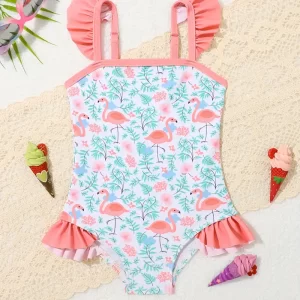 Traje de baño de una pieza con estampado de flamenco