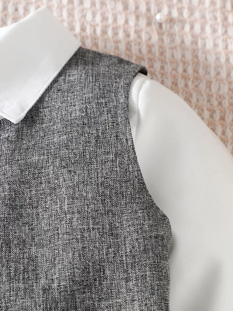 Conjunto de 3 piezas gris estilo preppy - blusa, chaleco y falda plisada