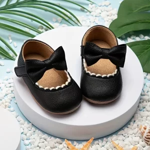 Zapatos Mary Jane negro con lazo y suela de goma antideslizante