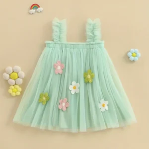 Vestido de tirantes verde con decoración de flores 3D