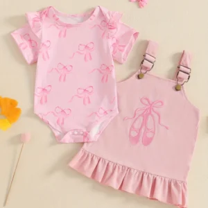 Body rosado con vestido pana con estampado zapatos bailarina