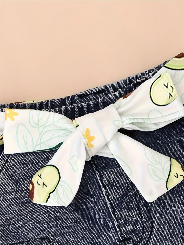 Body estampado de aguacate falda de mezclilla y cintillo